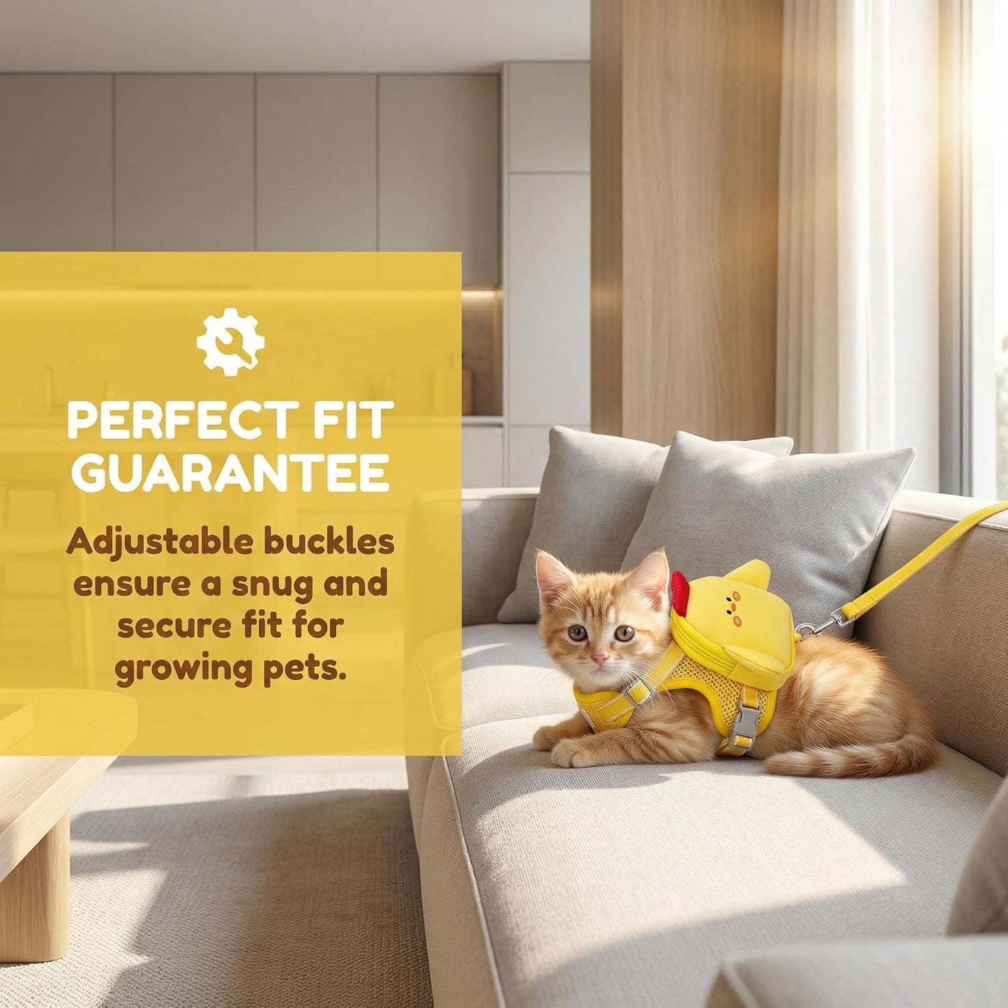 Dog Harness and Leash Set, with Backpack Pockets, Yellow - M | Adjustable Lightweight Breathable Mesh Vest Harness, All Weather Soft Saddle Style Pet Carrier for Small Medium Dogs & Cats