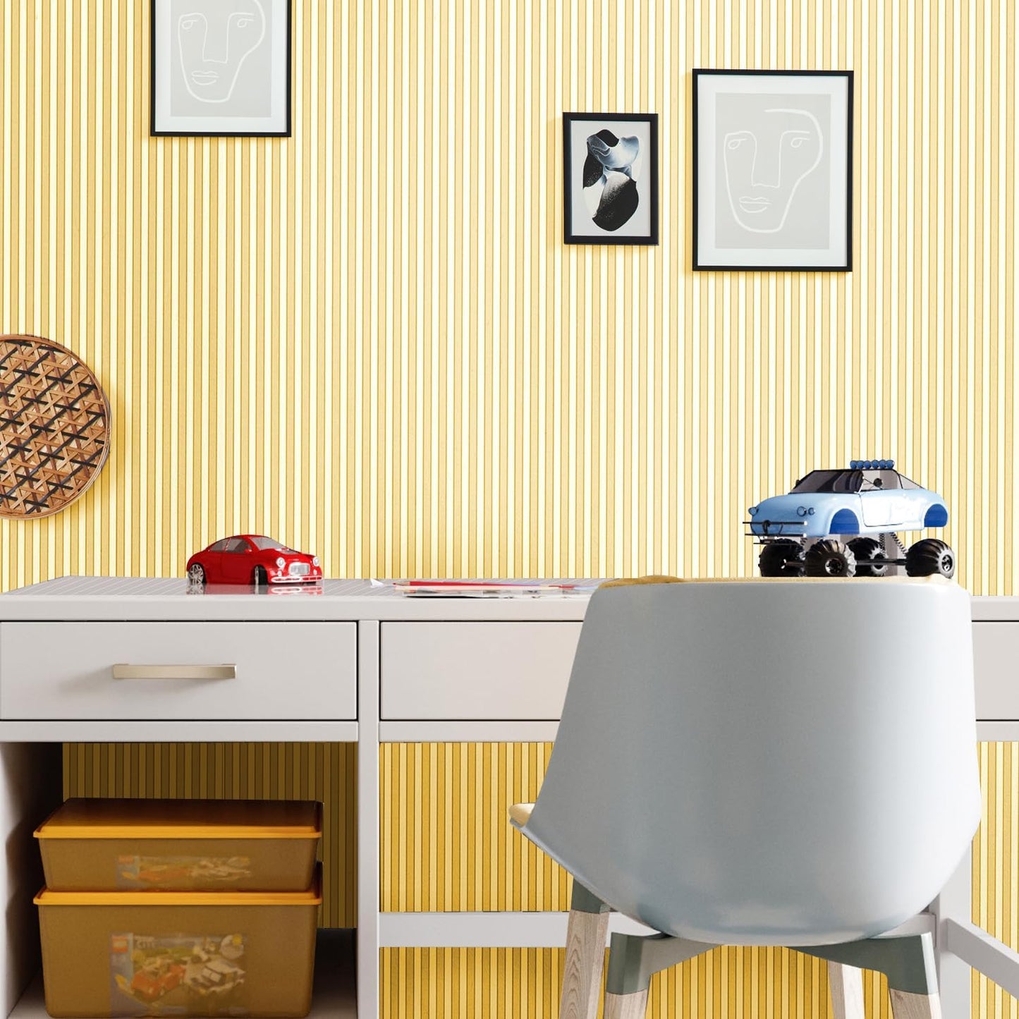 Peel and Stick Yellow White Stripes Shelf Paper Shelf Liner Drawer for Kitchen Cabinets Dresser Drawer Table Cupboard Walls Cabinet Liner