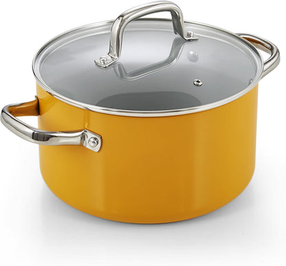 Classic 6 Quart Ceramic Nonstick Stock Pot with Lid, Induction Cookware, Stockpot for Cooking, Canning, Sauce, Ollas para Cocina, Yellow