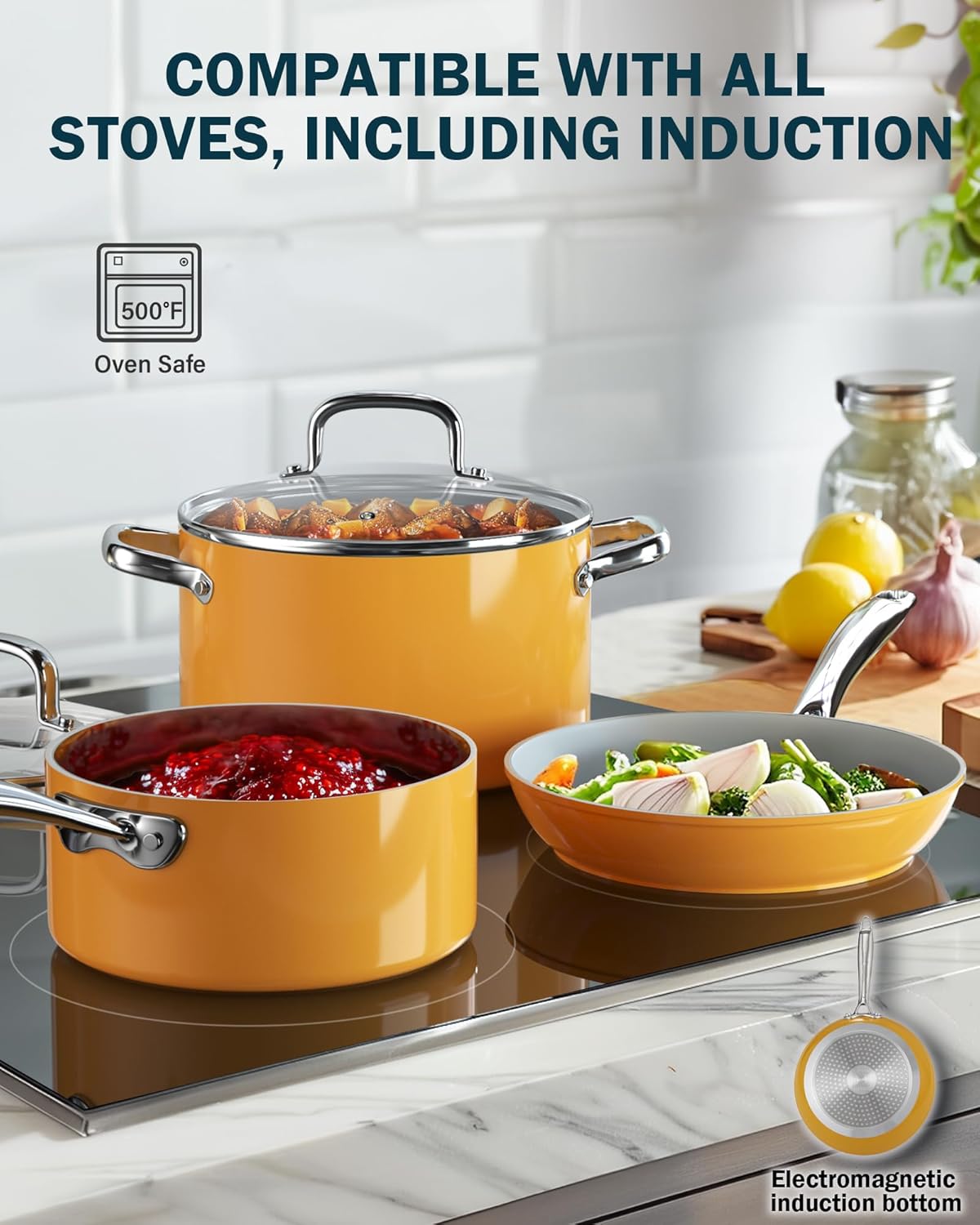 Classic 6 Quart Ceramic Nonstick Stock Pot with Lid, Induction Cookware, Stockpot for Cooking, Canning, Sauce, Ollas para Cocina, Yellow