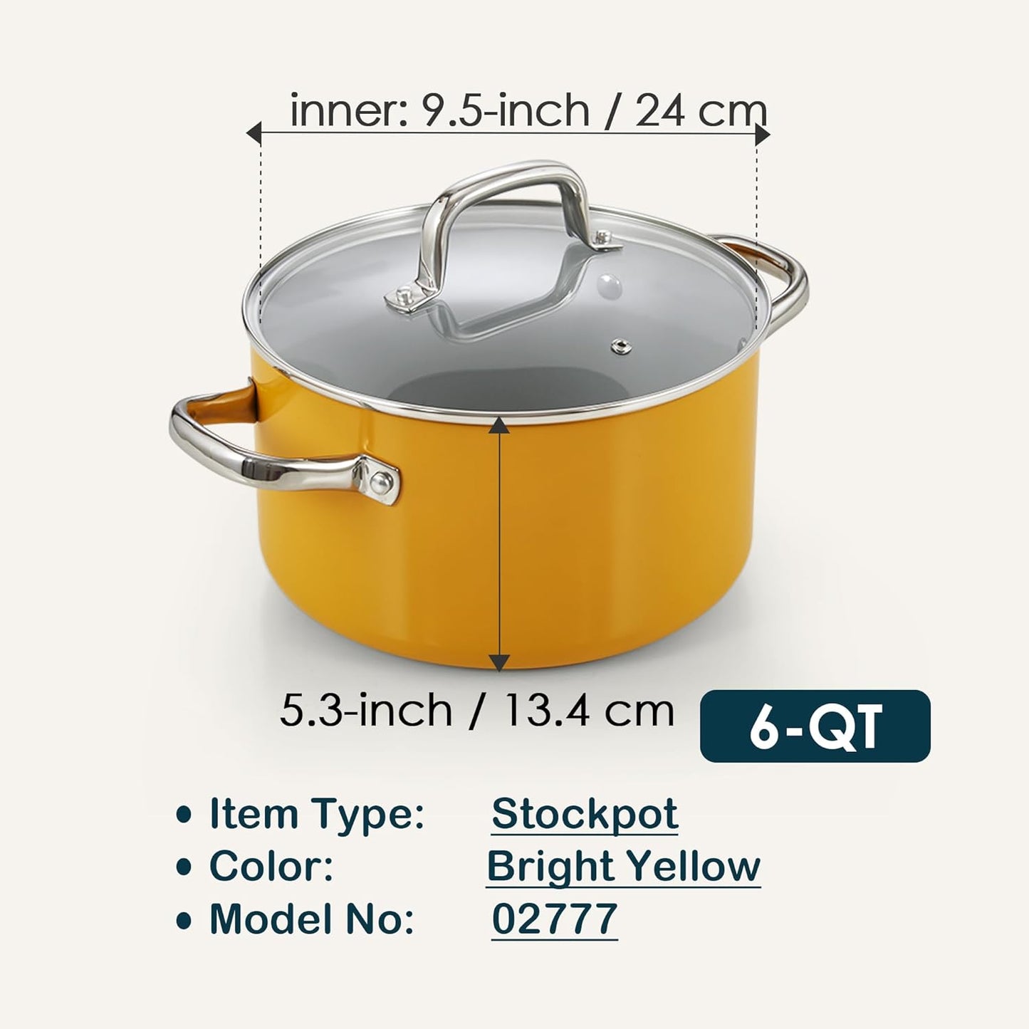 Classic 6 Quart Ceramic Nonstick Stock Pot with Lid, Induction Cookware, Stockpot for Cooking, Canning, Sauce, Ollas para Cocina, Yellow