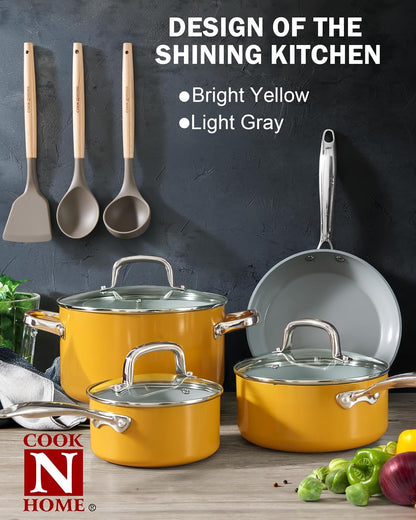 Classic 6 Quart Ceramic Nonstick Stock Pot with Lid, Induction Cookware, Stockpot for Cooking, Canning, Sauce, Ollas para Cocina, Yellow