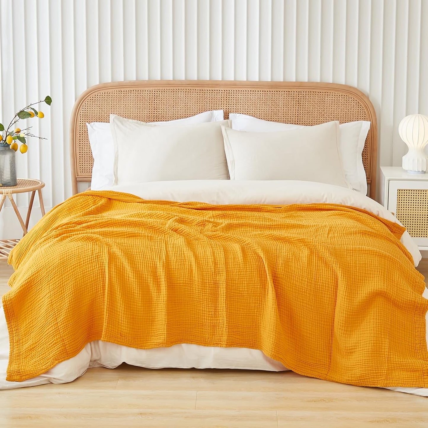 Muslin Blankets for Adults Throw Blanket for Couch Breathable Gauze Soft Lightweight Airy Mustard Yellow King 108" x 90"