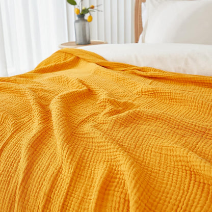 Muslin Blankets for Adults Throw Blanket for Couch Breathable Gauze Soft Lightweight Airy Mustard Yellow King 108" x 90"
