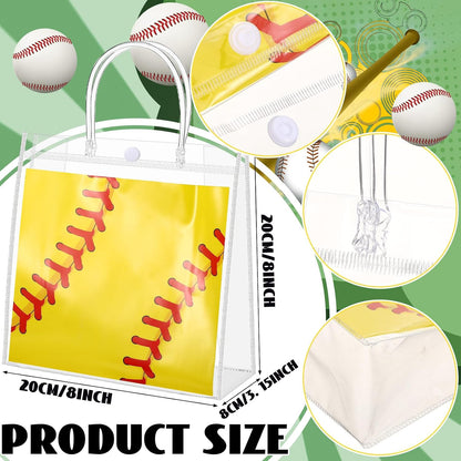 24 Pieces Softball Gift Goodie Bags with Handles 8x8x3.15 Inch PVC Softball Theme Party Favor Clear Treat Bags Bulk for Sports Party Competition Team Birthday Gifts