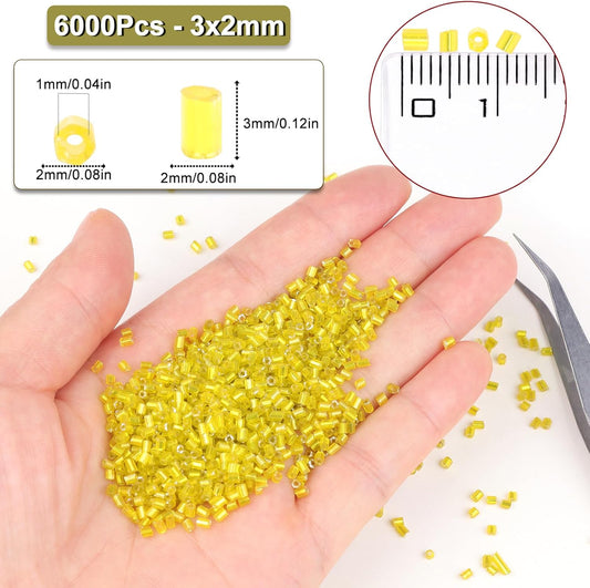 Yholin 6000pcs Yellow Bugle Beads Bulk, Embroidery Tube Short Beads for Jewelry Making, Bracelet,Necklaces Supplies,Craft DIY(3x2mm)