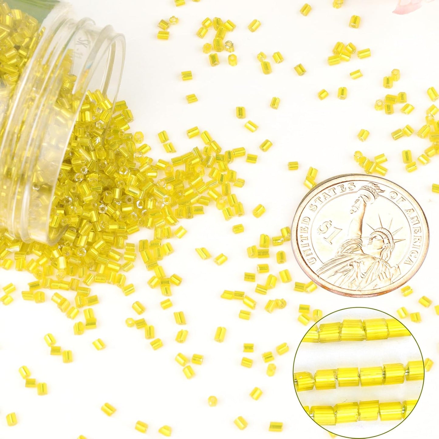 Yholin 6000pcs Yellow Bugle Beads Bulk, Embroidery Tube Short Beads for Jewelry Making, Bracelet,Necklaces Supplies,Craft DIY(3x2mm)