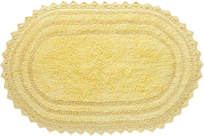 Pale Banana Bathroom Rug with Crochet Pattern - 34x21 Inches Large Oval Cotton Absorbent Soft Reversible Boho Bath Rug