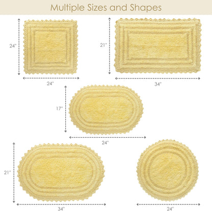 Pale Banana Bathroom Rug with Crochet Pattern - 34x21 Inches Large Oval Cotton Absorbent Soft Reversible Boho Bath Rug