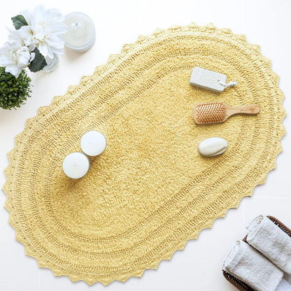 Pale Banana Bathroom Rug with Crochet Pattern - 34x21 Inches Large Oval Cotton Absorbent Soft Reversible Boho Bath Rug