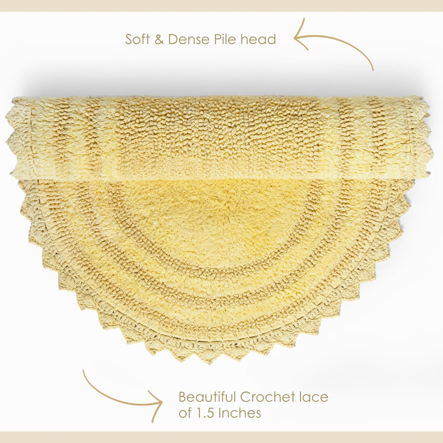 Pale Banana Bathroom Rug with Crochet Pattern - 34x21 Inches Large Oval Cotton Absorbent Soft Reversible Boho Bath Rug