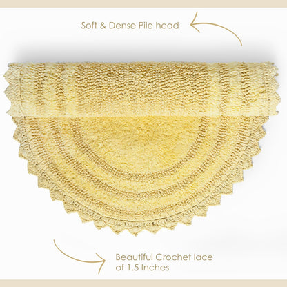 Pale Banana Bathroom Rug with Crochet Pattern - 34x21 Inches Large Oval Cotton Absorbent Soft Reversible Boho Bath Rug