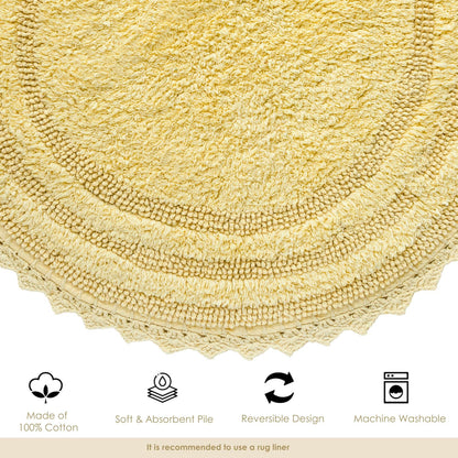 Pale Banana Bathroom Rug with Crochet Pattern - 34x21 Inches Large Oval Cotton Absorbent Soft Reversible Boho Bath Rug