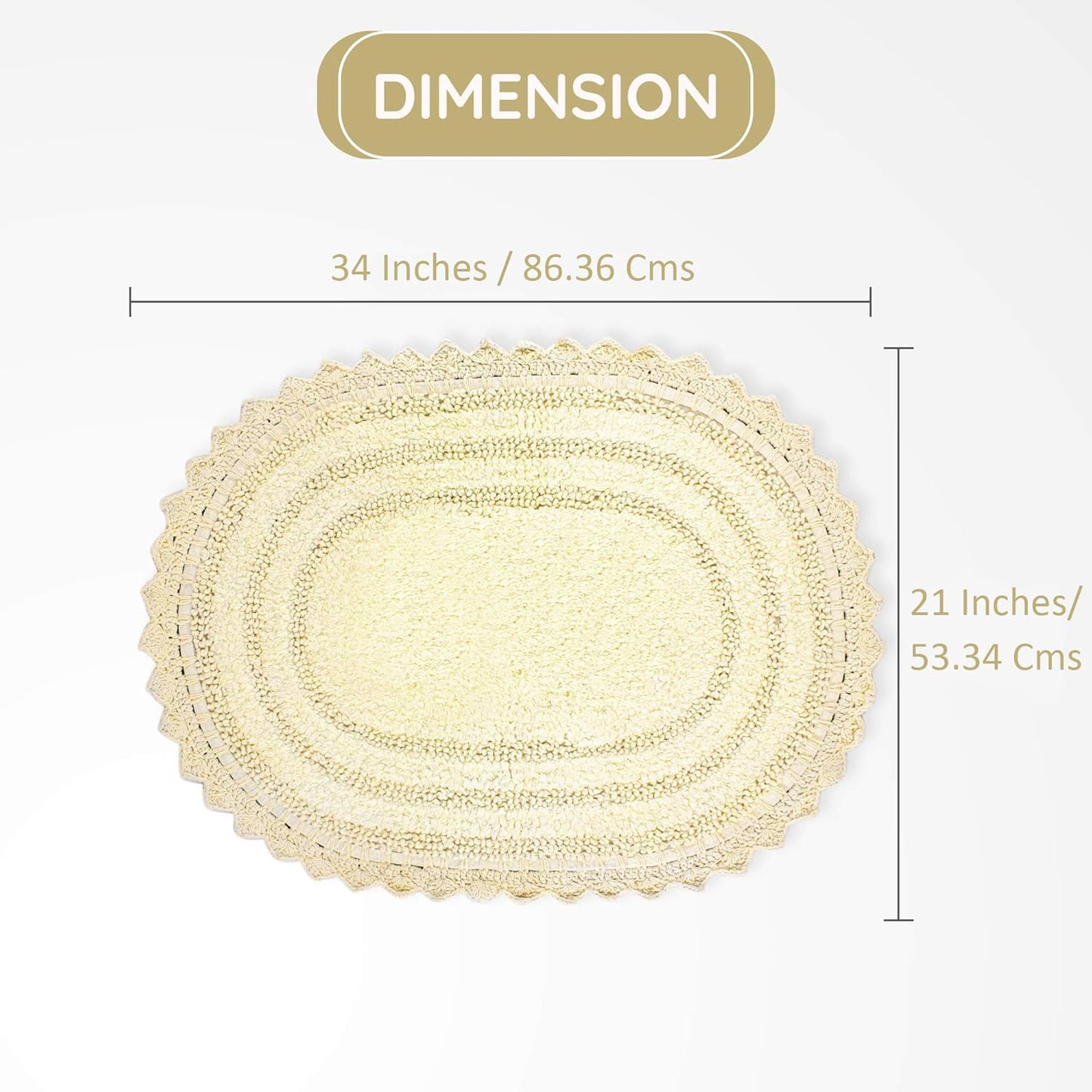 Pale Banana Bathroom Rug with Crochet Pattern - 34x21 Inches Large Oval Cotton Absorbent Soft Reversible Boho Bath Rug