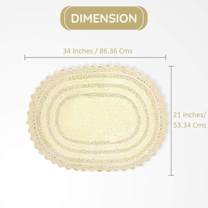 Pale Banana Bathroom Rug with Crochet Pattern - 34x21 Inches Large Oval Cotton Absorbent Soft Reversible Boho Bath Rug