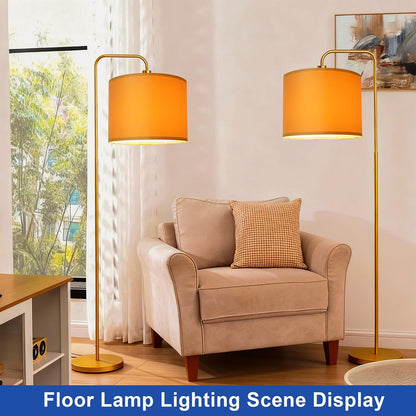 Yellow Velvet Lamp Shades Set of 2,Middle Drum Fabric Lamp Shade,Cover for Table Lamp,Floor Lamp,Living Room,13 inches x 13 inches x 10 inches,With Three Converters,Need To Assemble