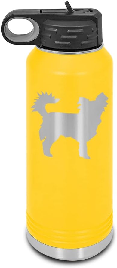 Long Haired Chihuahua Laser Engraved Water Bottle Customizable Polar Camel Stainless Steel with Straw - Dog Canine pet Yellow 32 oz