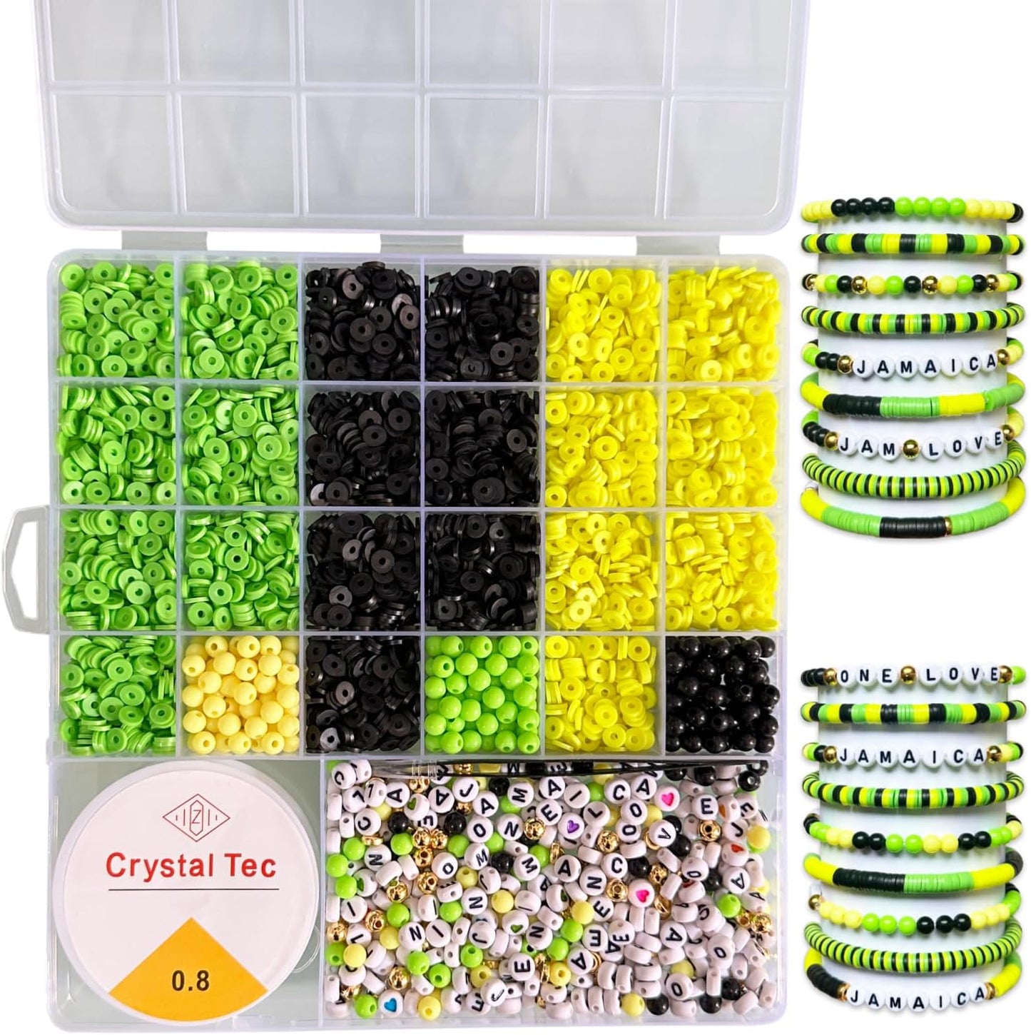 Jamaica Clay Beads Bracelets Making Kit - Jamaican Party Supplies - Jamaica Independence Day Boho DIY Art Craft Jewelry Making Set with Assorted Beads - 1 Box, Yellow, Green and Black