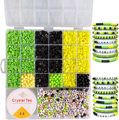 Jamaica Clay Beads Bracelets Making Kit - Jamaican Party Supplies - Jamaica Independence Day Boho DIY Art Craft Jewelry Making Set with Assorted Beads - 1 Box, Yellow, Green and Black
