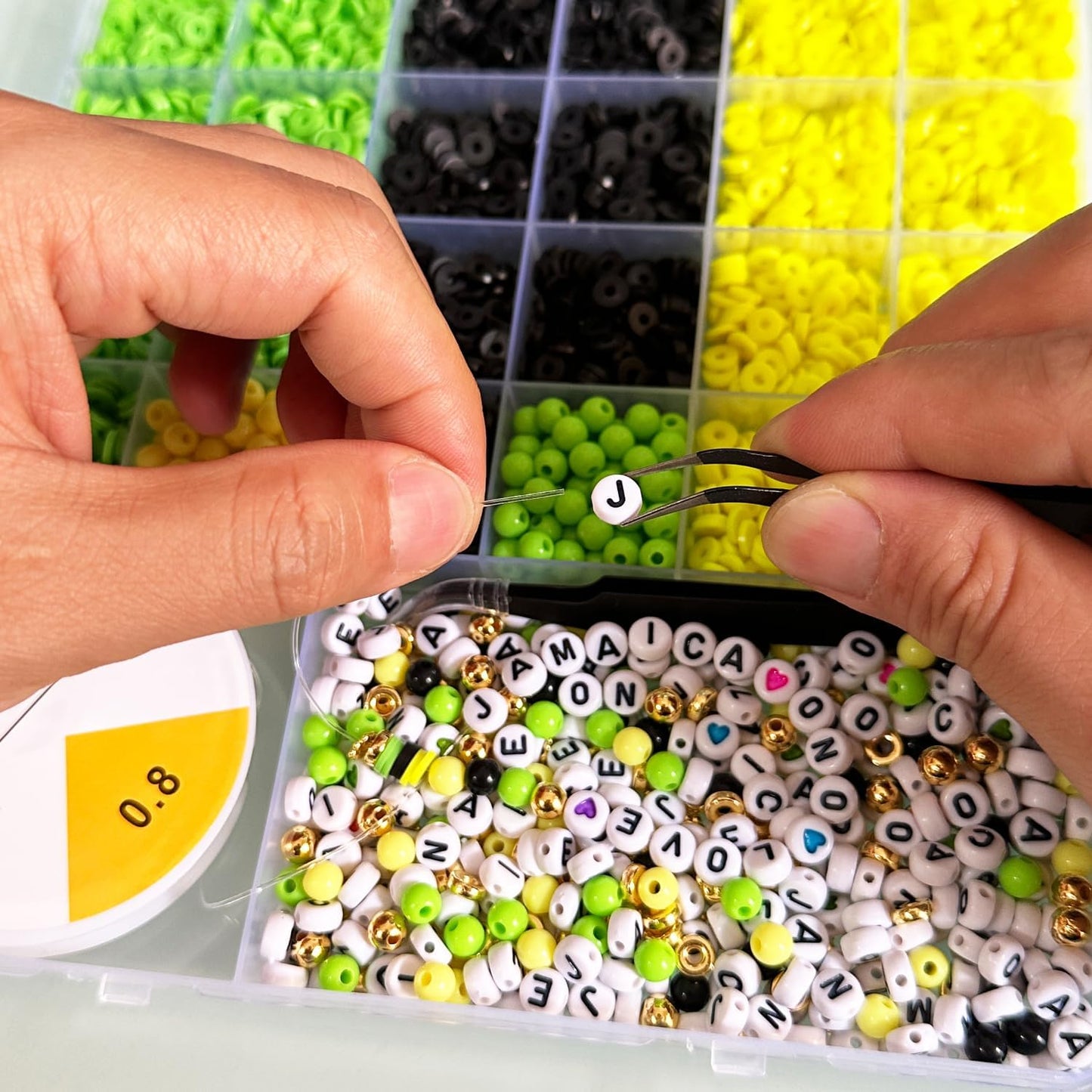 Jamaica Clay Beads Bracelets Making Kit - Jamaican Party Supplies - Jamaica Independence Day Boho DIY Art Craft Jewelry Making Set with Assorted Beads - 1 Box, Yellow, Green and Black