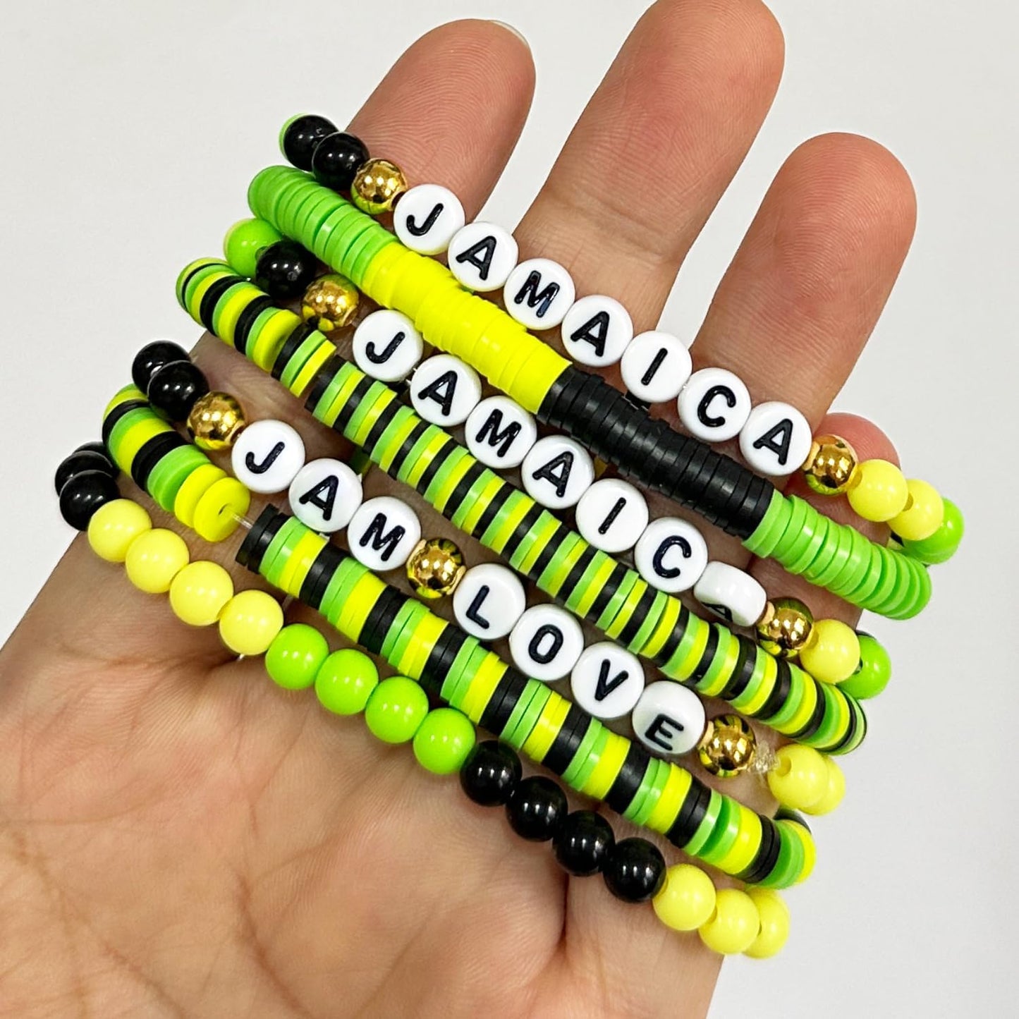 Jamaica Clay Beads Bracelets Making Kit - Jamaican Party Supplies - Jamaica Independence Day Boho DIY Art Craft Jewelry Making Set with Assorted Beads - 1 Box, Yellow, Green and Black