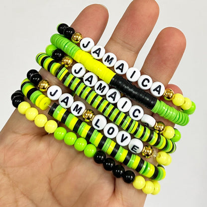 Jamaica Clay Beads Bracelets Making Kit - Jamaican Party Supplies - Jamaica Independence Day Boho DIY Art Craft Jewelry Making Set with Assorted Beads - 1 Box, Yellow, Green and Black