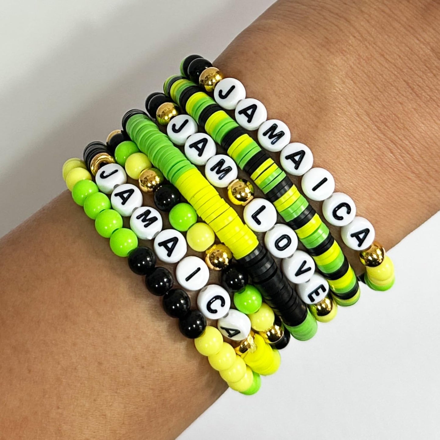 Jamaica Clay Beads Bracelets Making Kit - Jamaican Party Supplies - Jamaica Independence Day Boho DIY Art Craft Jewelry Making Set with Assorted Beads - 1 Box, Yellow, Green and Black