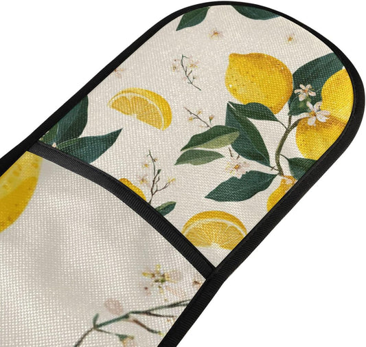 Beige Flower Lemon Oven Mitts Pot Holder High Heat Resistant Double Kitchen Oven Mitt Soft Cotton Lining Hot Pads Thick Gloves for Cooking Banquet BBQ