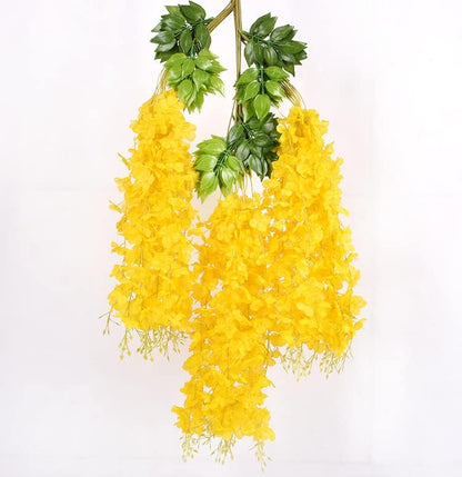 24 Pack 3.6 Feet Artificial Wisteria Hanging Flowers Garland Fake Wisteria Vine for Garden Floral Wedding Decor (Yellow)