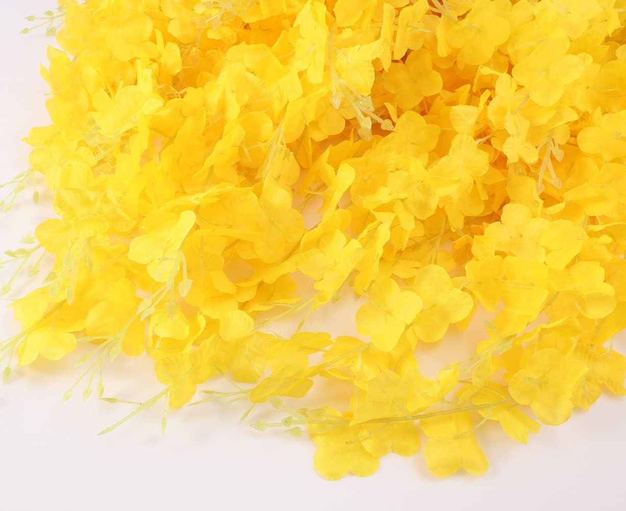 24 Pack 3.6 Feet Artificial Wisteria Hanging Flowers Garland Fake Wisteria Vine for Garden Floral Wedding Decor (Yellow)