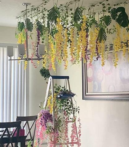 24 Pack 3.6 Feet Artificial Wisteria Hanging Flowers Garland Fake Wisteria Vine for Garden Floral Wedding Decor (Yellow)