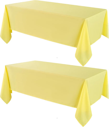Tablecloth 2 Pack 90 * 156inch Rectangle Table Cloth Polyester, Stain Wrinkle Resistant Polyester Dining Table Cover for Kitchen Dinning Party Wedding Rectangular Buffet Decoration(Yellow)
