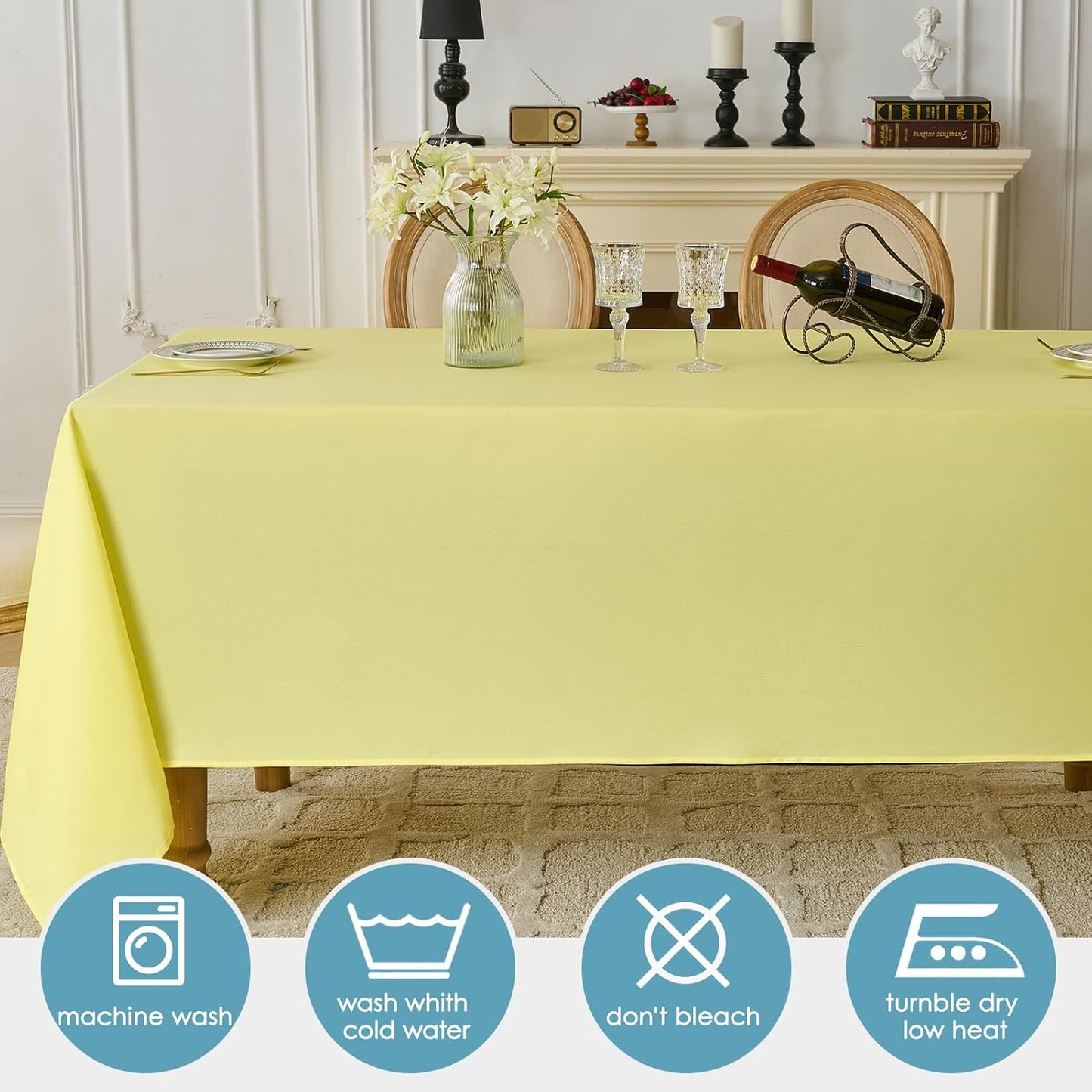 Tablecloth 2 Pack 90 * 156inch Rectangle Table Cloth Polyester, Stain Wrinkle Resistant Polyester Dining Table Cover for Kitchen Dinning Party Wedding Rectangular Buffet Decoration(Yellow)