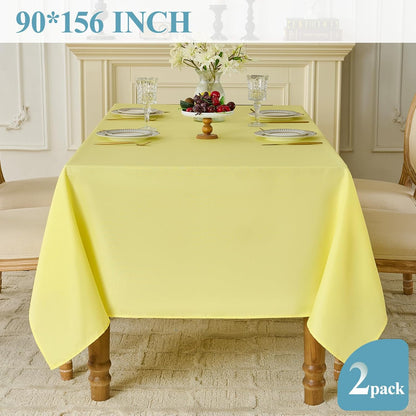 Tablecloth 2 Pack 90 * 156inch Rectangle Table Cloth Polyester, Stain Wrinkle Resistant Polyester Dining Table Cover for Kitchen Dinning Party Wedding Rectangular Buffet Decoration(Yellow)