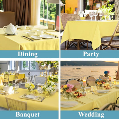 Tablecloth 2 Pack 90 * 156inch Rectangle Table Cloth Polyester, Stain Wrinkle Resistant Polyester Dining Table Cover for Kitchen Dinning Party Wedding Rectangular Buffet Decoration(Yellow)
