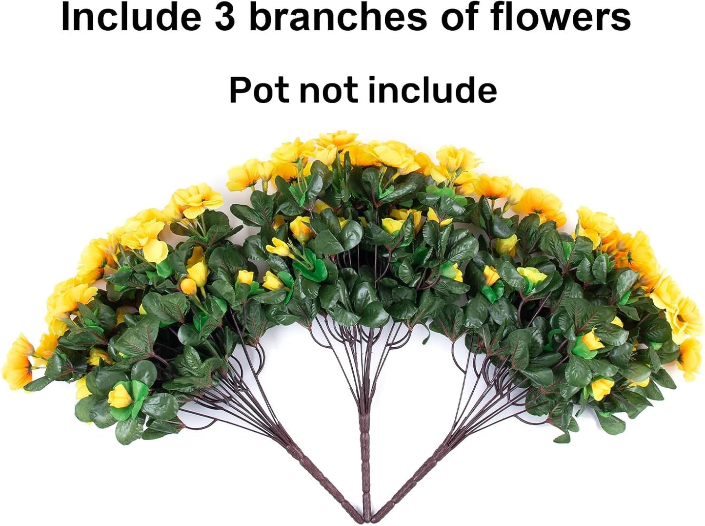 Artificial Fake Flowers Plants for Outdoor Outside Spring Decor, Faux Silk Yellow Camellia UV Resistant Look Real for Planter Pot Porch Patio Balcony Garden Yard, 3 Large Bundles