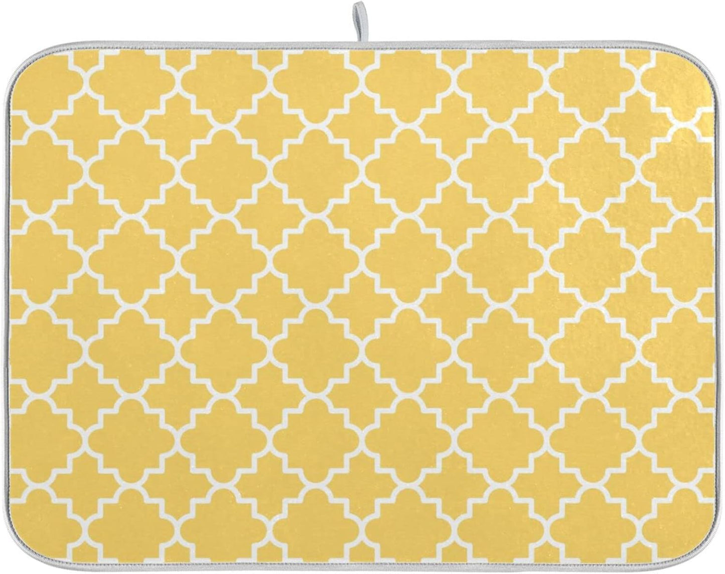 Super Absorbent Dish Drying Mat, Microfiber Fast-Drying Dish Mat, 16" x 18", Kitchen Dish Drying Pad, Quatrefoil Lattice Yellow Pattern