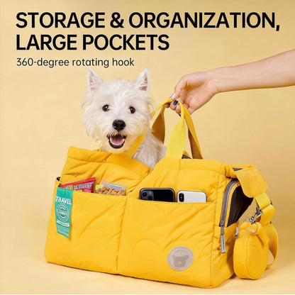 Macaron Cloud Pet Carrier Bag for Small Dogs and Cats, Lightweight Handheld Shoulder Crossbody Puppy Carrier with Storage Pocket, Breathable Expandable Pet Travel Carrier，Ups to 14 lbs (Yellow)
