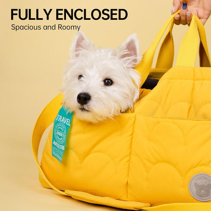 Macaron Cloud Pet Carrier Bag for Small Dogs and Cats, Lightweight Handheld Shoulder Crossbody Puppy Carrier with Storage Pocket, Breathable Expandable Pet Travel Carrier，Ups to 14 lbs (Yellow)