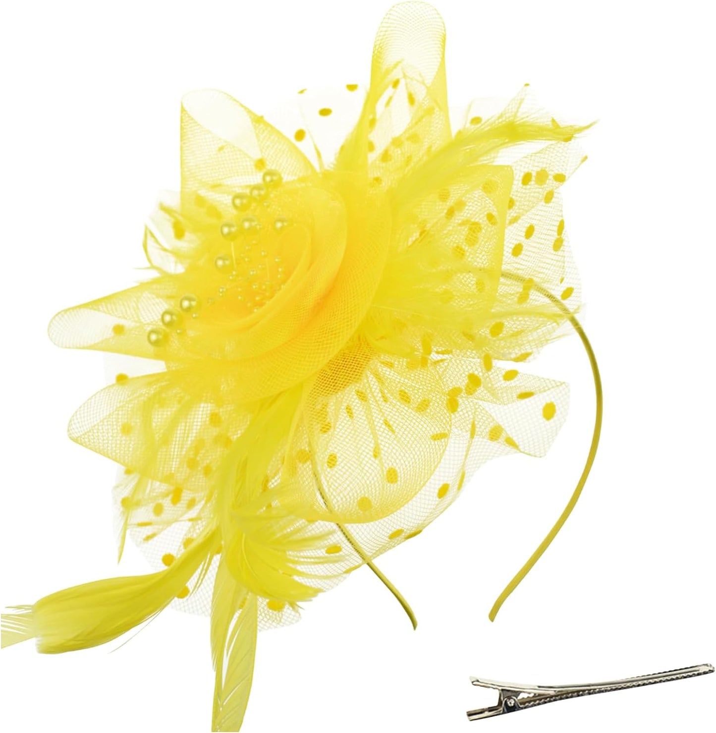 Fascinators Hat Flower Mesh Ribbons Feathers on a Headband and a Clip Tea Party Headwear for Girls and Women