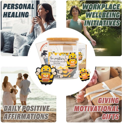 80 Positive Bee Glass Jar & Keychain - 80 Affirmation Cards For Women, Emotional Support Bee - Christmas Gift For Friend Women, Teen Girl Trendy Stuff, Mental Health & Stress Relief Gift