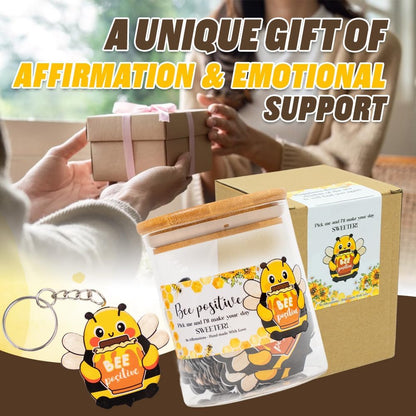 80 Positive Bee Glass Jar & Keychain - 80 Affirmation Cards For Women, Emotional Support Bee - Christmas Gift For Friend Women, Teen Girl Trendy Stuff, Mental Health & Stress Relief Gift