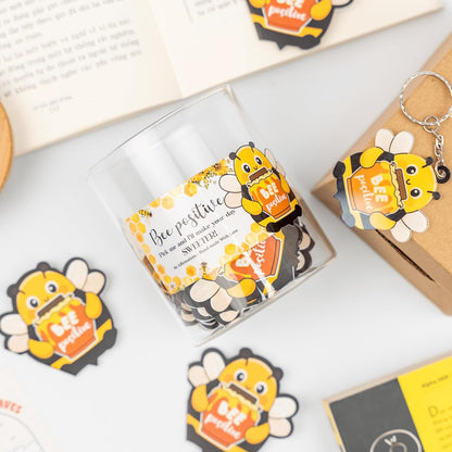 80 Positive Bee Glass Jar & Keychain - 80 Affirmation Cards For Women, Emotional Support Bee - Christmas Gift For Friend Women, Teen Girl Trendy Stuff, Mental Health & Stress Relief Gift