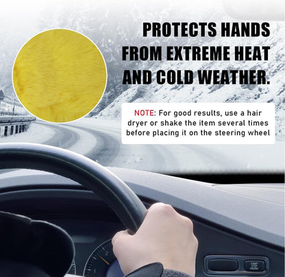5 PCS Fluffy Steering Wheel Covers Set, Faux Wool Steering Wheel Cover & Handbrake Cover & Gear Shift Cover & 2 Seat Belt Shoulder Pads, Universal Car Accessories (Yellow)
