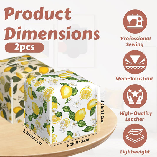 Summer Lemon Tissue Box Cover Square, Tissue Box Holder Leather Facial Paper Case Modern Home Decoration for Bathroom Kitchen Bedroom Night Stands, 2 Pcs