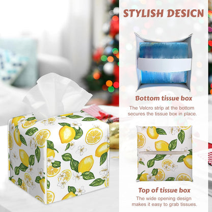 Summer Lemon Tissue Box Cover Square, Tissue Box Holder Leather Facial Paper Case Modern Home Decoration for Bathroom Kitchen Bedroom Night Stands, 2 Pcs