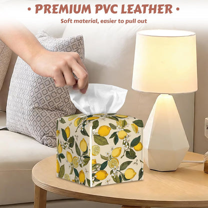 Summer Lemon Tissue Box Cover Square, Tissue Box Holder Leather Facial Paper Case Modern Home Decoration for Bathroom Kitchen Bedroom Night Stands, 2 Pcs