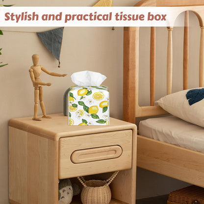 Summer Lemon Tissue Box Cover Square, Tissue Box Holder Leather Facial Paper Case Modern Home Decoration for Bathroom Kitchen Bedroom Night Stands, 2 Pcs