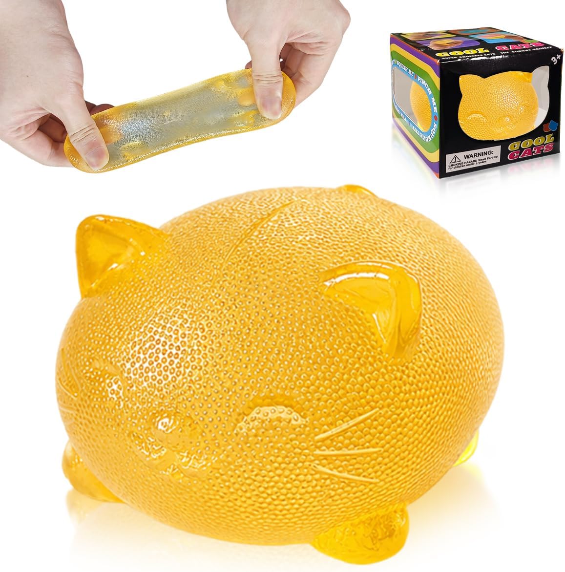 Cool Cat Squishy Fidget Toys,Yellow Taba Squishy Cat Squeeze Toy | Non-Sticky Stress Ball for Kid Teen Adult with Autism,Odor Free Sensory Fidget,Quiet Desk Toy for Office Classroom Party Gift