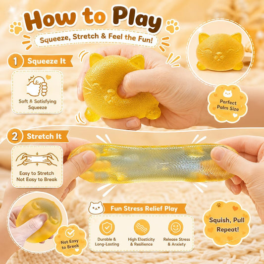 Cool Cat Squishy Fidget Toys,Yellow Taba Squishy Cat Squeeze Toy | Non-Sticky Stress Ball for Kid Teen Adult with Autism,Odor Free Sensory Fidget,Quiet Desk Toy for Office Classroom Party Gift
